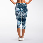 Watercolor Jellyfish Pattern Print Women's Capri Leggings