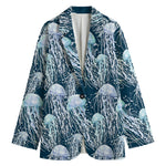 Watercolor Jellyfish Pattern Print Women's Cotton Blazer