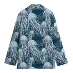 Watercolor Jellyfish Pattern Print Women's Cotton Blazer