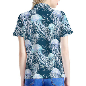 Watercolor Jellyfish Pattern Print Women's Polo Shirt