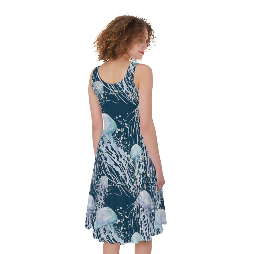 Watercolor Jellyfish Pattern Print Women's Sleeveless Dress