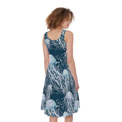 Watercolor Jellyfish Pattern Print Women's Sleeveless Dress