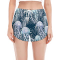 Watercolor Jellyfish Pattern Print Women's Split Running Shorts