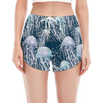 Watercolor Jellyfish Pattern Print Women's Split Running Shorts