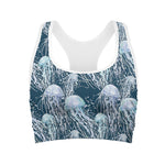 Watercolor Jellyfish Pattern Print Women's Sports Bra