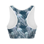 Watercolor Jellyfish Pattern Print Women's Sports Bra