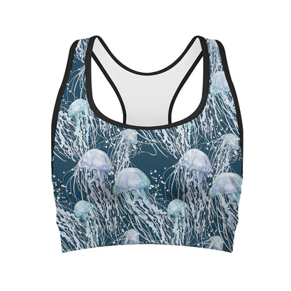 Watercolor Jellyfish Pattern Print Women's Sports Bra