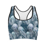 Watercolor Jellyfish Pattern Print Women's Sports Bra