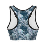 Watercolor Jellyfish Pattern Print Women's Sports Bra