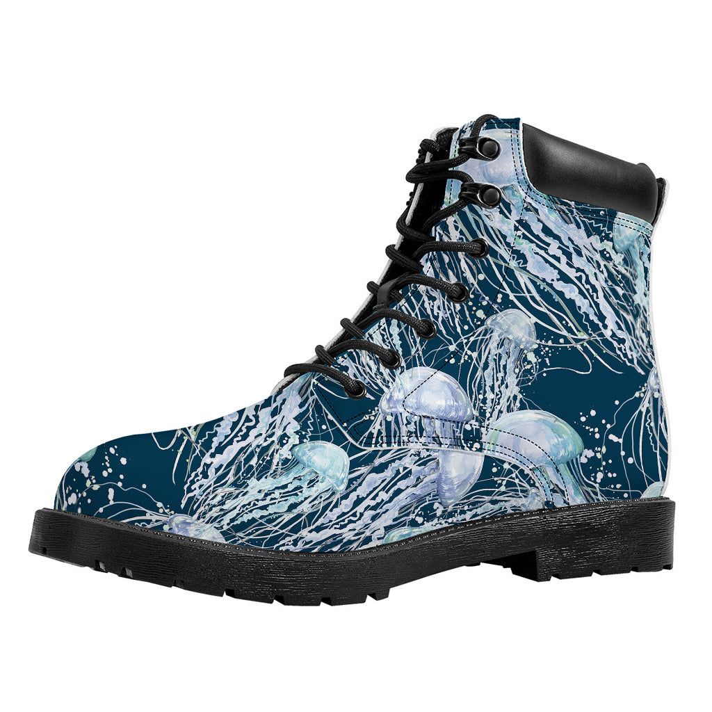 Watercolor Jellyfish Pattern Print Work Boots