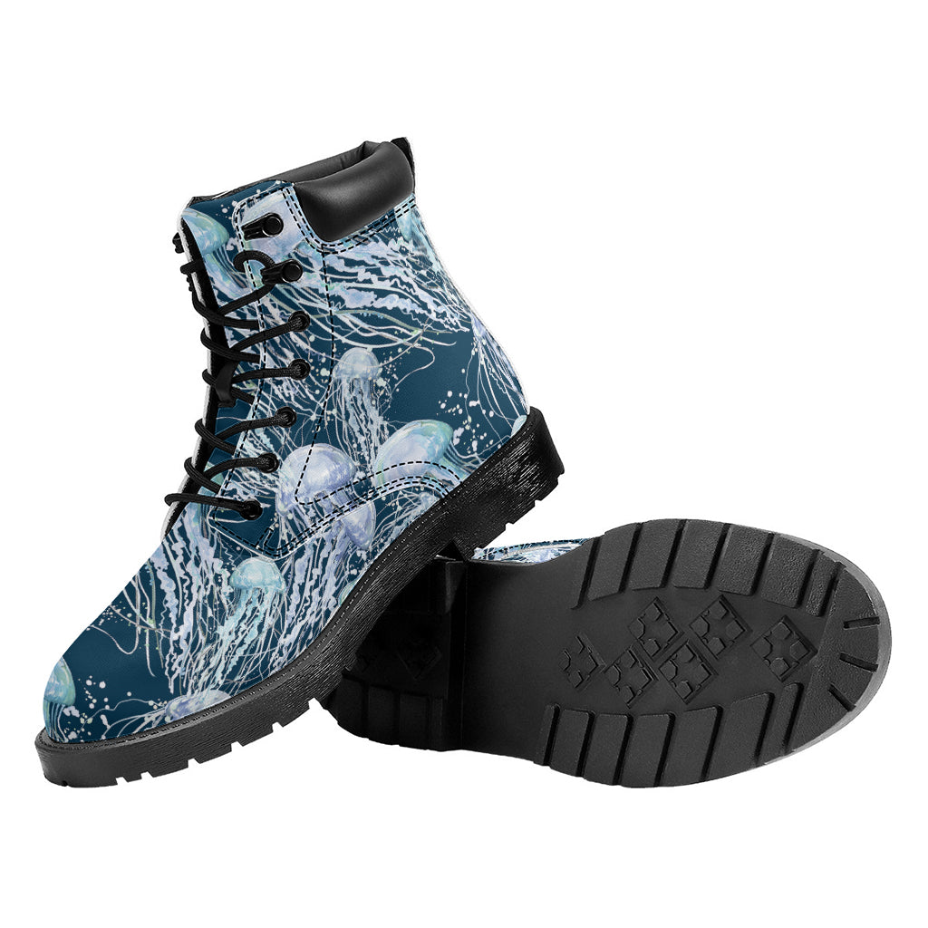 Watercolor Jellyfish Pattern Print Work Boots