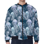 Watercolor Jellyfish Pattern Print Zip Sleeve Bomber Jacket