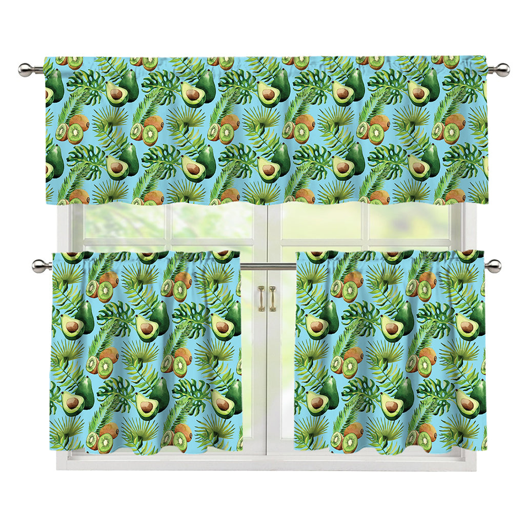 Watercolor Kiwi And Avocado Print 3 Piece Kitchen Curtains