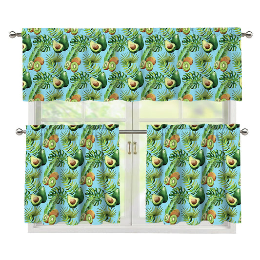 Watercolor Kiwi And Avocado Print 3 Piece Kitchen Curtains