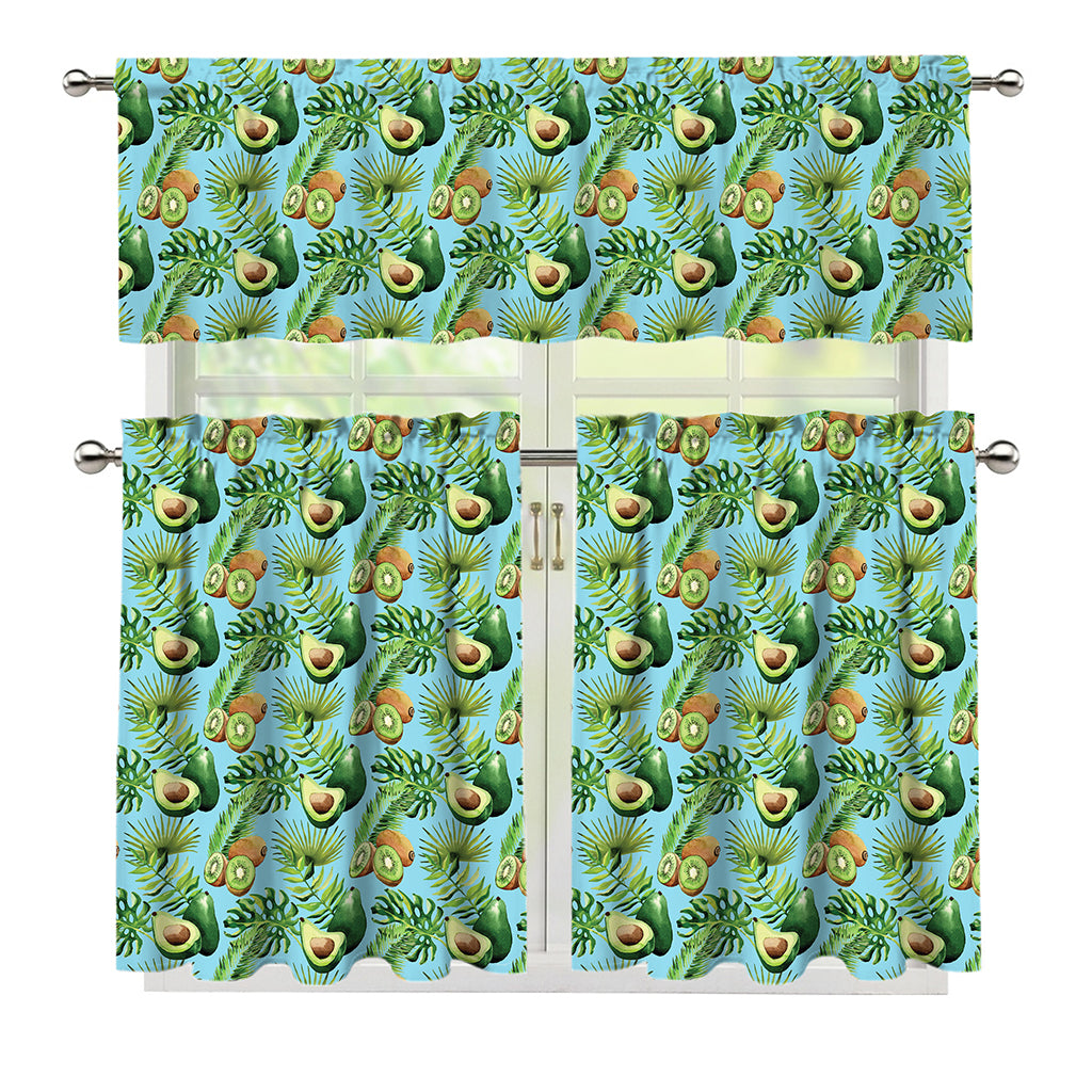 Watercolor Kiwi And Avocado Print 3 Piece Kitchen Curtains
