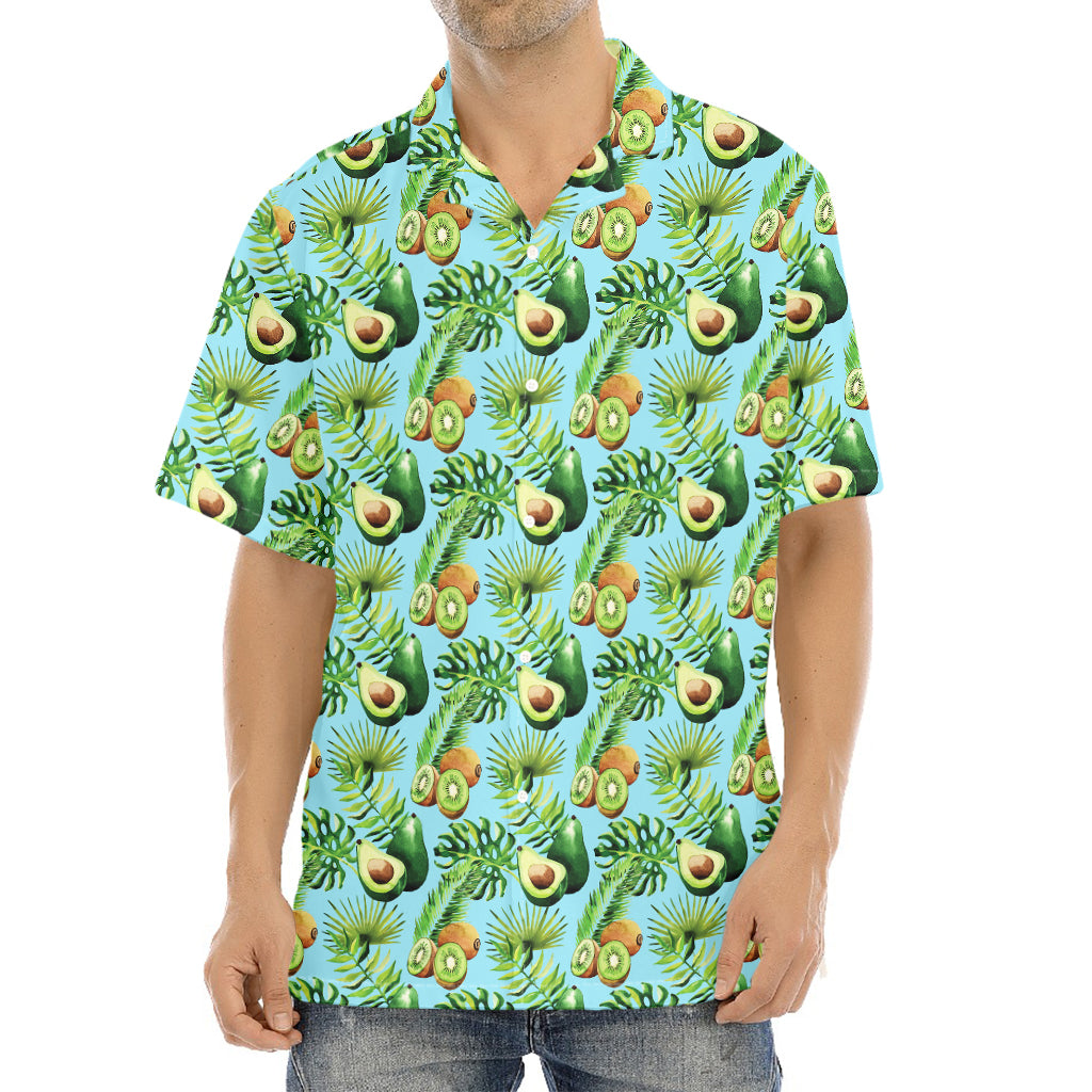 Watercolor Kiwi And Avocado Print Aloha Shirt