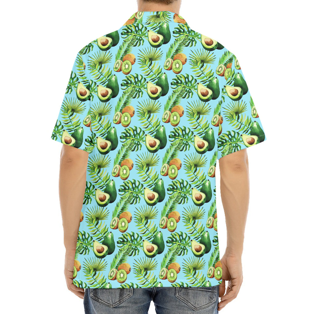 Watercolor Kiwi And Avocado Print Aloha Shirt