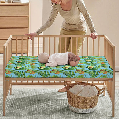 Watercolor Kiwi And Avocado Print Baby Crib Sheet