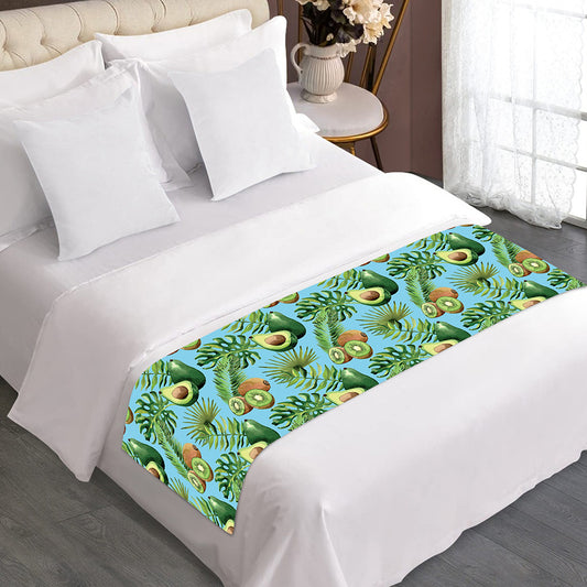 Watercolor Kiwi And Avocado Print Bed Runner