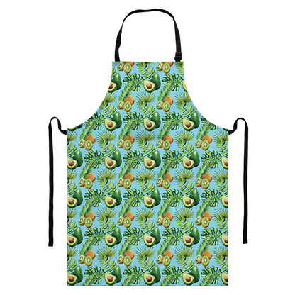 Watercolor Kiwi And Avocado Print Bib Apron With Pocket
