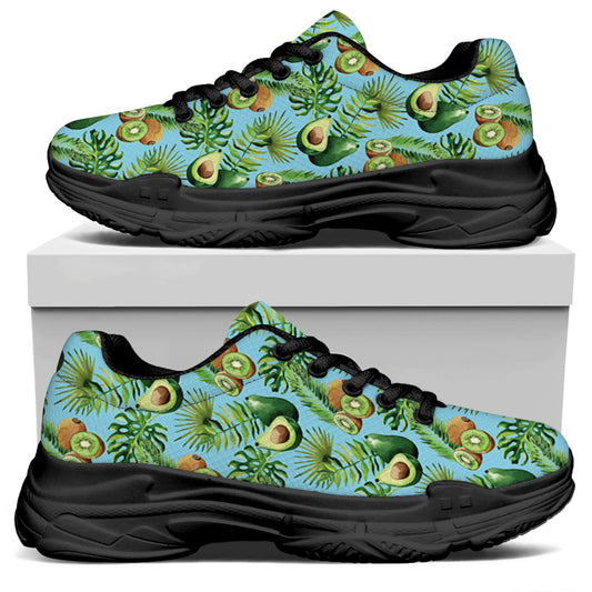 Watercolor Kiwi And Avocado Print Black Chunky Shoes
