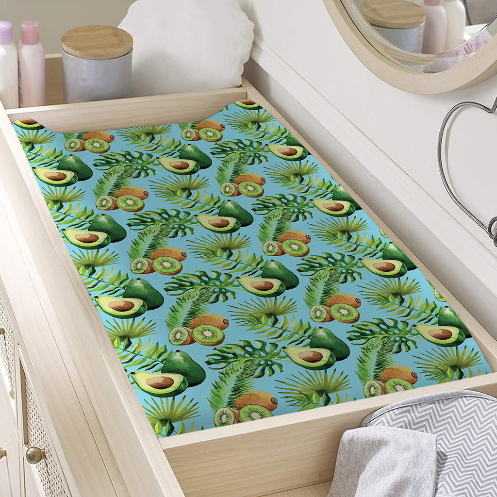 Watercolor Kiwi And Avocado Print Changing Pad Cover