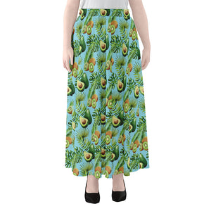 Watercolor Kiwi And Avocado Print Chiffon Maxi Skirt