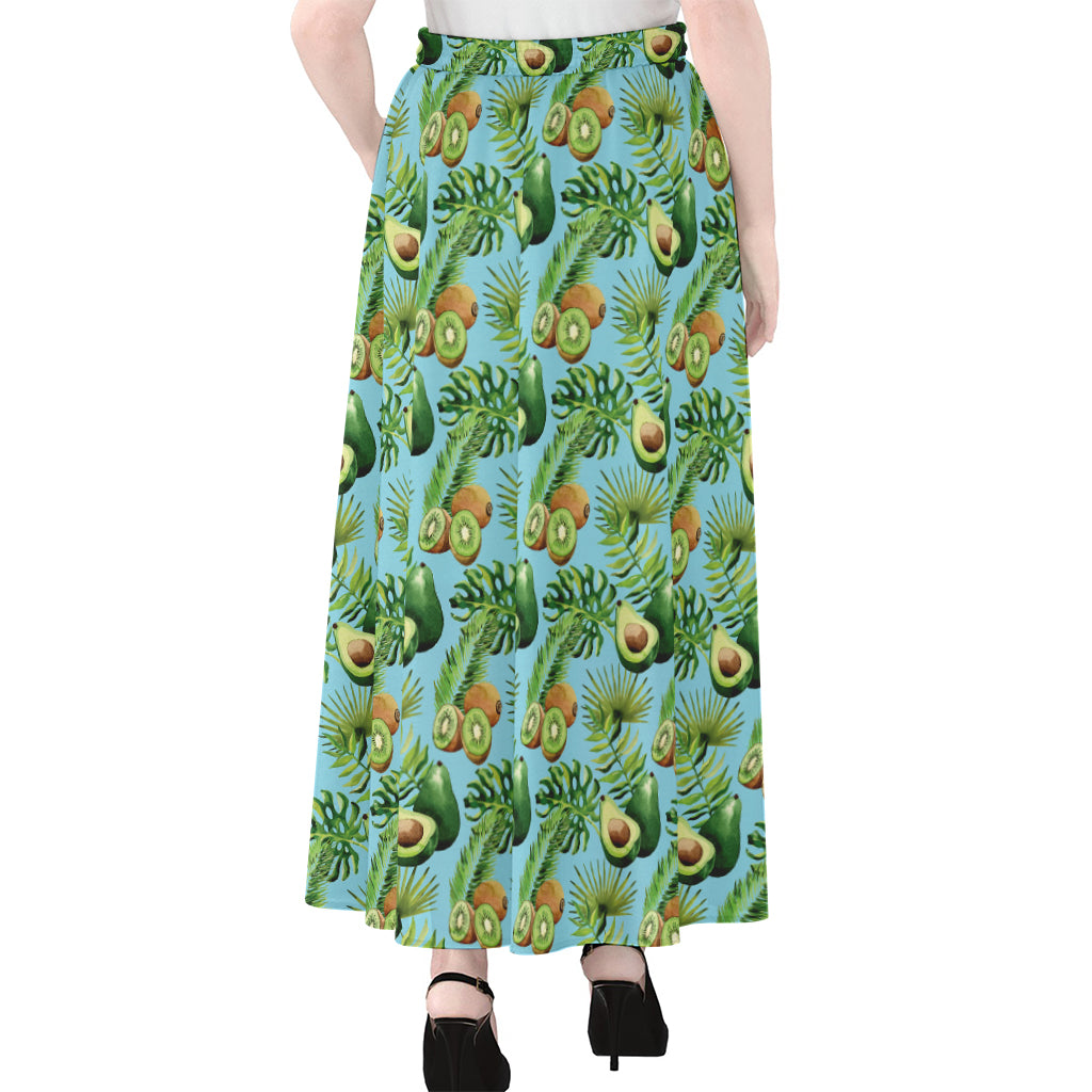 Watercolor Kiwi And Avocado Print Chiffon Maxi Skirt