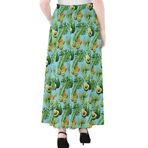 Watercolor Kiwi And Avocado Print Chiffon Maxi Skirt