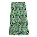 Watercolor Kiwi And Avocado Print Cotton Front Slit Maxi Skirt