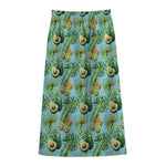 Watercolor Kiwi And Avocado Print Cotton Front Slit Maxi Skirt