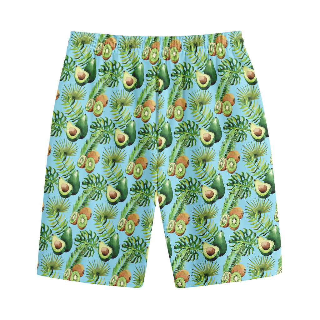 Watercolor Kiwi And Avocado Print Cotton Shorts