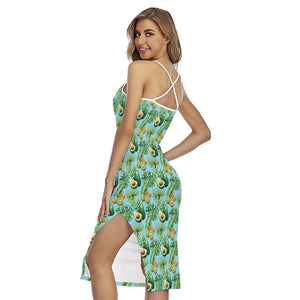 Watercolor Kiwi And Avocado Print Cross Back Cami Dress