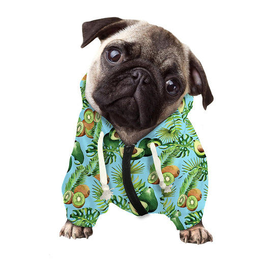 Watercolor Kiwi And Avocado Print Dog Zip Up Hoodie