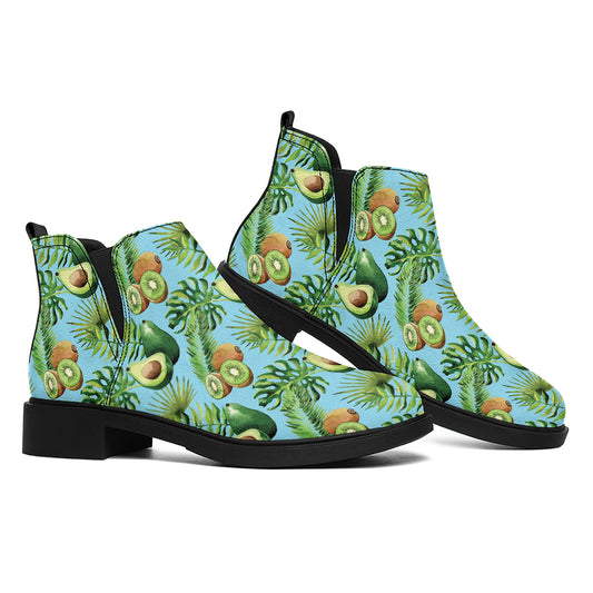 Watercolor Kiwi And Avocado Print Flat Ankle Boots