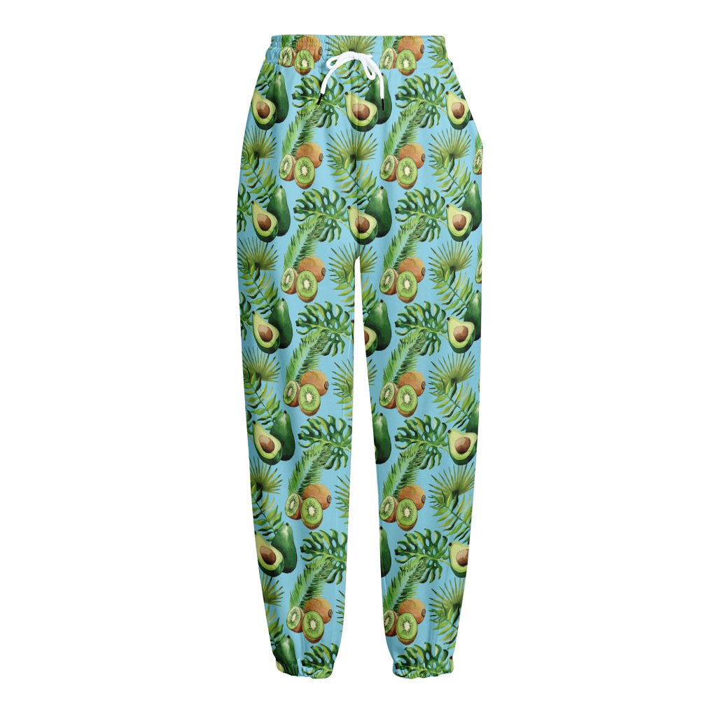 Watercolor Kiwi And Avocado Print Fleece Lined Knit Pants