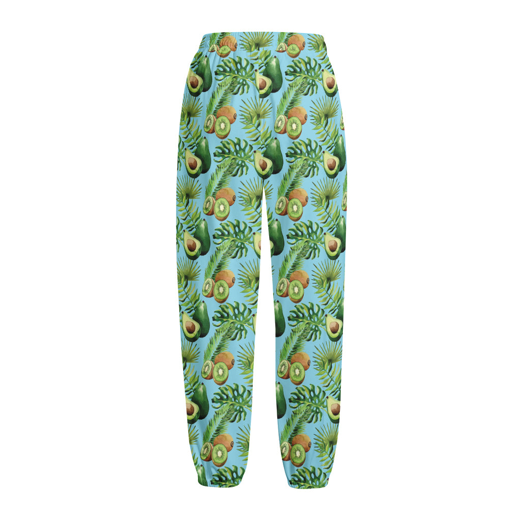 Watercolor Kiwi And Avocado Print Fleece Lined Knit Pants