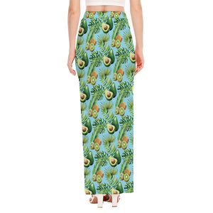 Watercolor Kiwi And Avocado Print High Slit Maxi Skirt