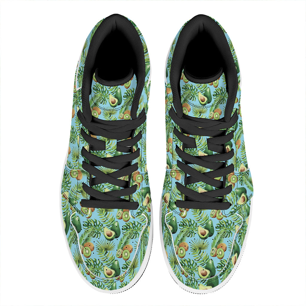 Watercolor Kiwi And Avocado Print High Top Leather Sneakers