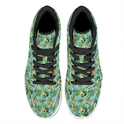 Watercolor Kiwi And Avocado Print High Top Leather Sneakers