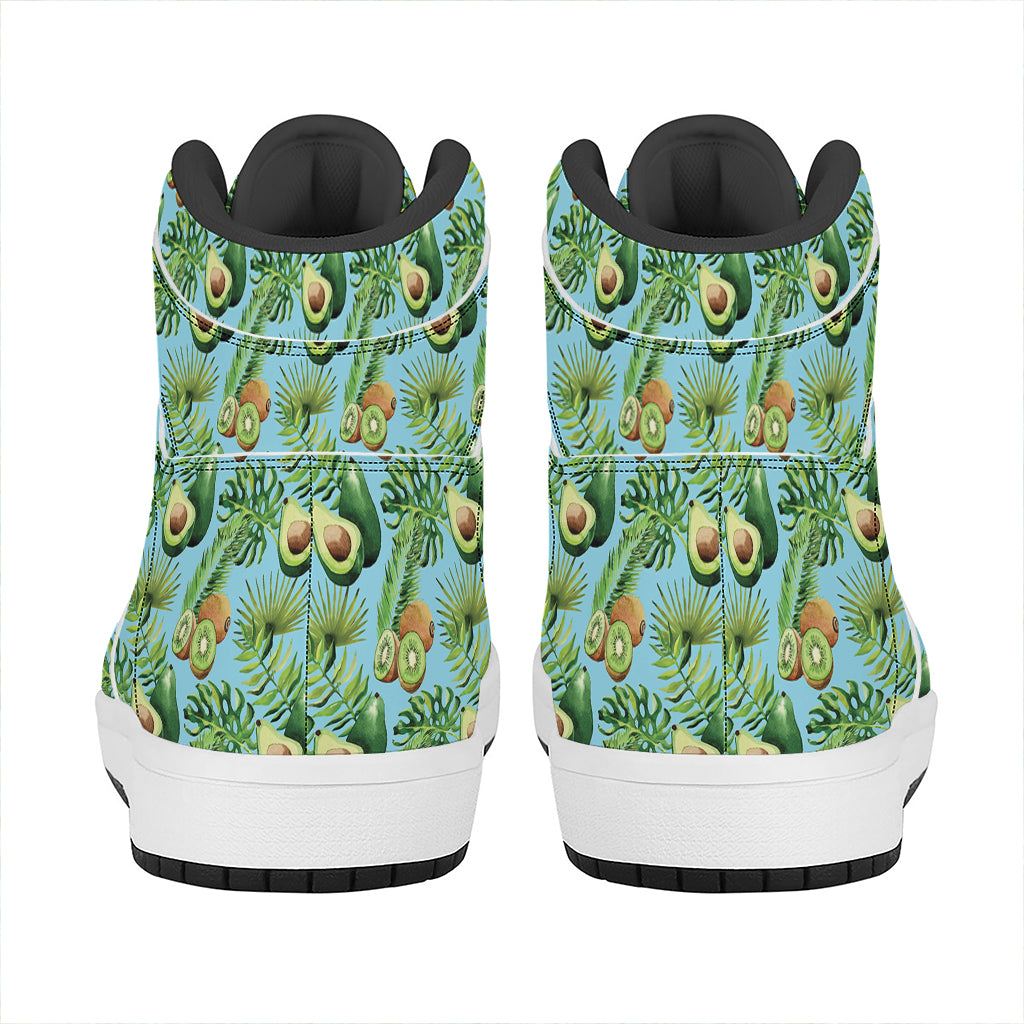 Watercolor Kiwi And Avocado Print High Top Leather Sneakers