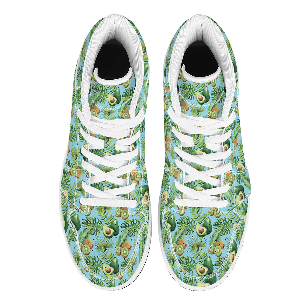 Watercolor Kiwi And Avocado Print High Top Leather Sneakers