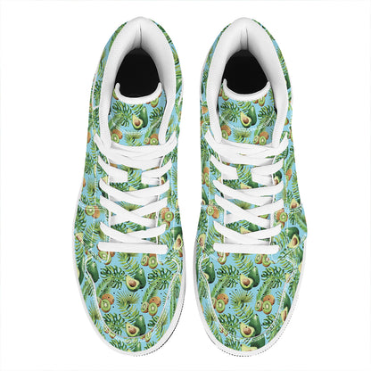 Watercolor Kiwi And Avocado Print High Top Leather Sneakers