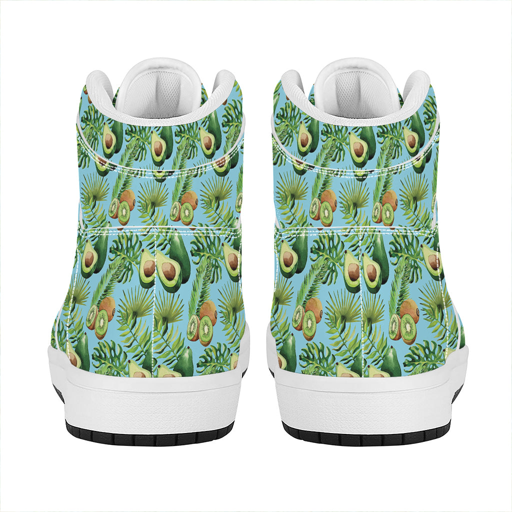 Watercolor Kiwi And Avocado Print High Top Leather Sneakers
