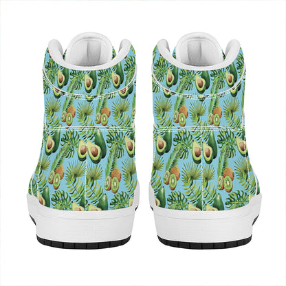 Watercolor Kiwi And Avocado Print High Top Leather Sneakers