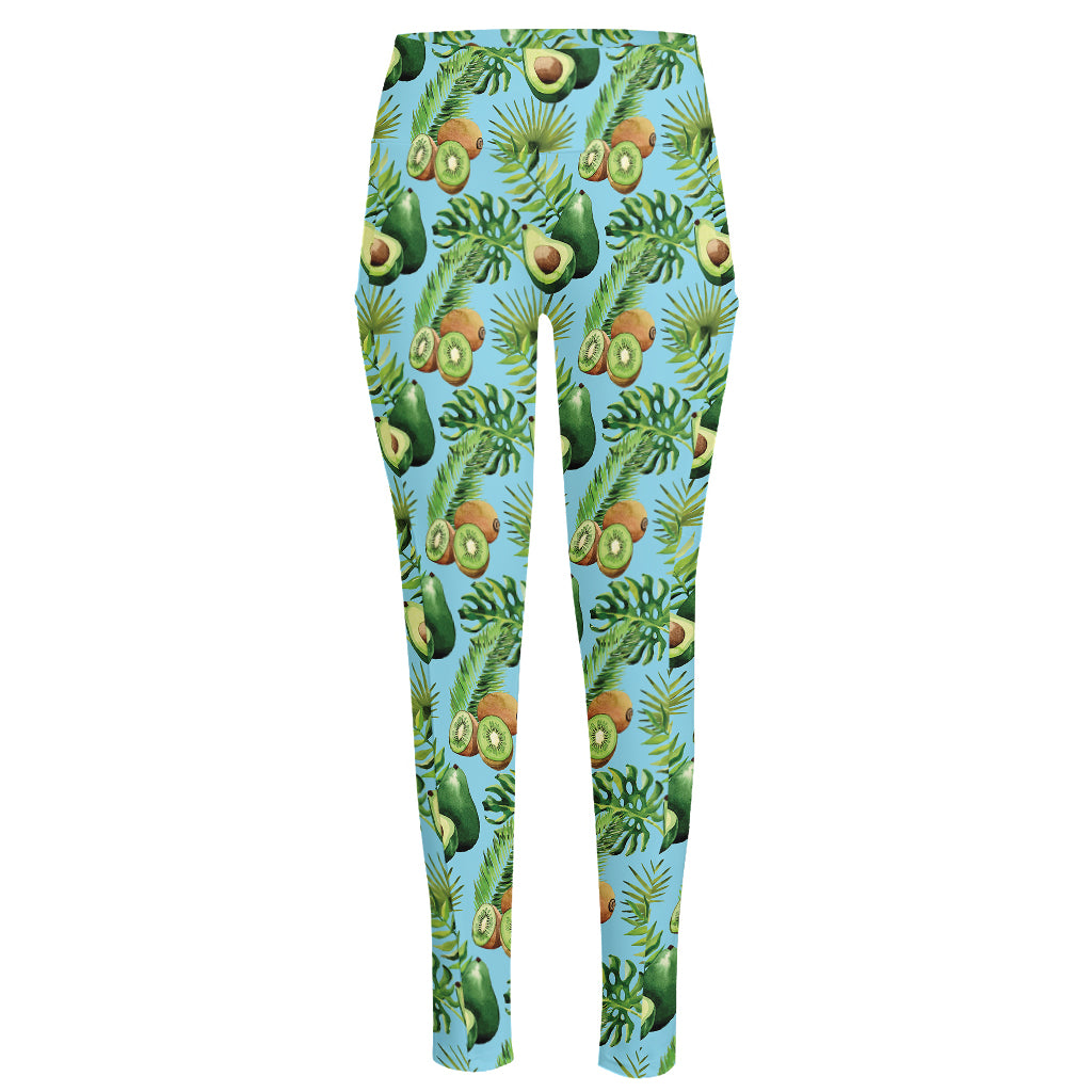 Watercolor Kiwi And Avocado Print High-Waisted Pocket Leggings