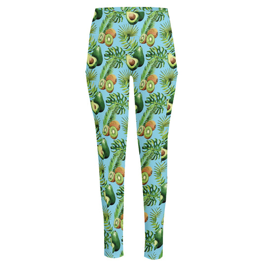 Watercolor Kiwi And Avocado Print High-Waisted Pocket Leggings