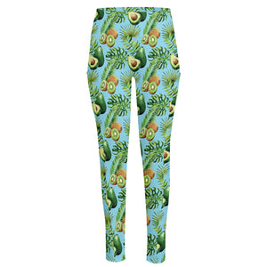 Watercolor Kiwi And Avocado Print High-Waisted Pocket Leggings