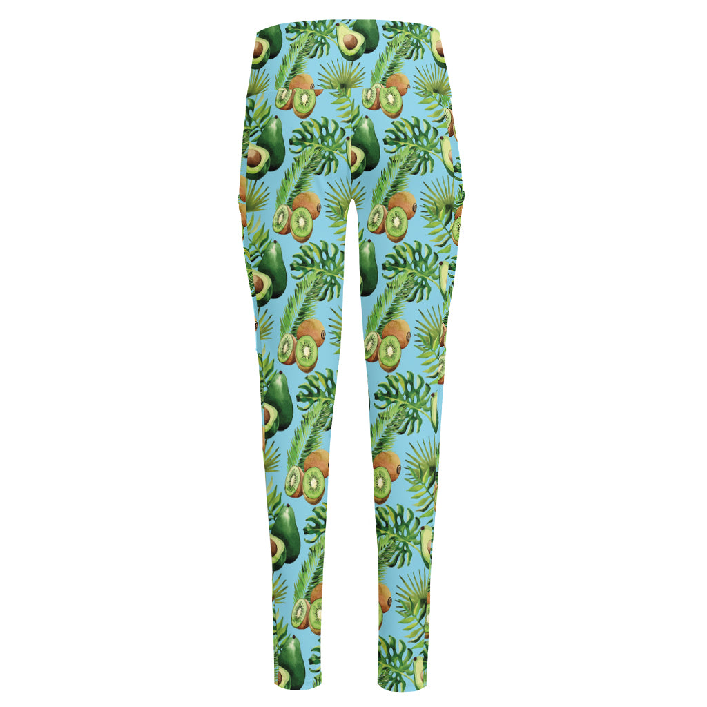 Watercolor Kiwi And Avocado Print High-Waisted Pocket Leggings