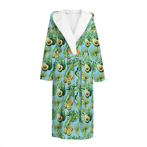 Watercolor Kiwi And Avocado Print Hooded Bathrobe